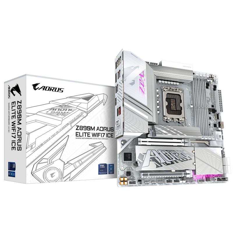 GIGABYTE Carte mère Z890M AORUS ELITE WIFI7 ICE - Prend en charge les processeurs Intel Core Ultra (Série 2), VRM à 12+1+2